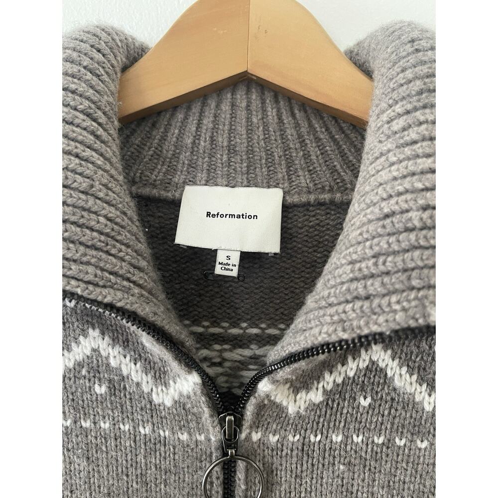 Reformation 100% Merino Wool Mariposa Sweater Size Small Brown White Fair Isle - Picture 4 of 6